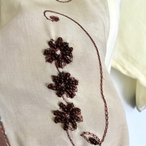 Nativewear Designs Womens Long Kimono Coat XS Cream Gray Beaded Patchy Oversize - Picture 7 of 10